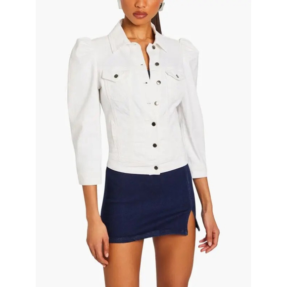 Women's RETROFÊTE $320 MSRP White Ada Puff Sleeve Jean Jacket XS - Picture 5 of 10